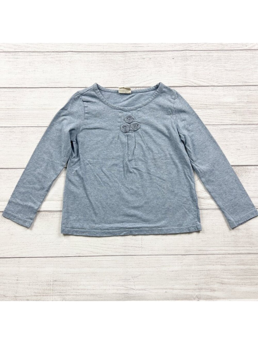 Mini Boden Girls Blue Long Sleeve Top Rosette Detail 5-6